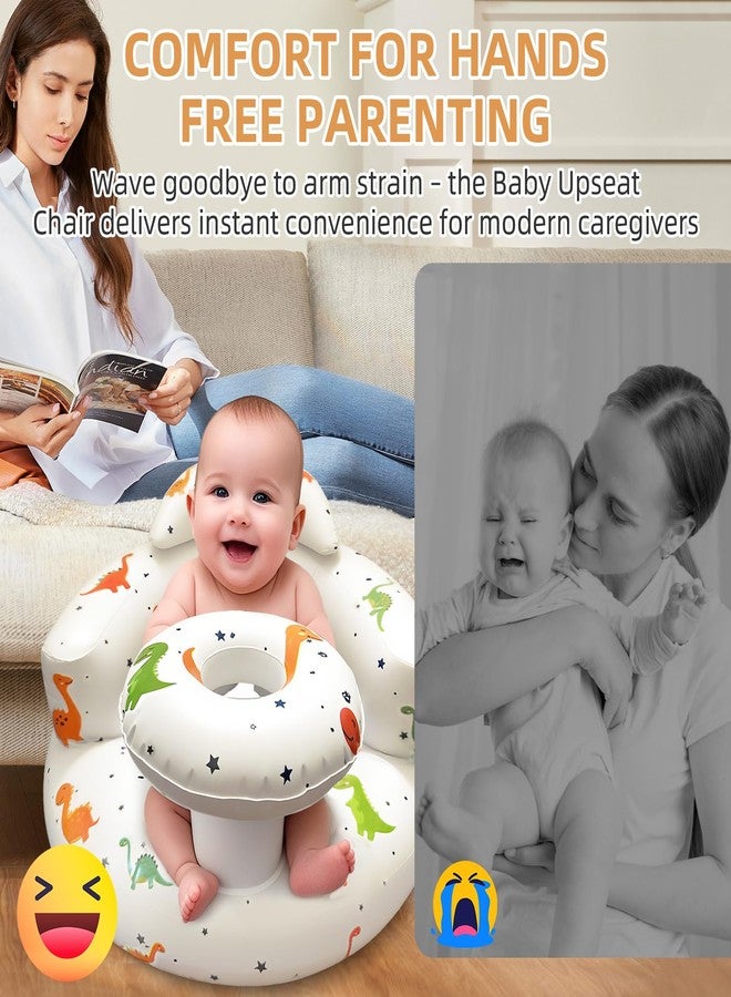 DDTPDE Inflatable Baby Seat with Tray, Blow up Infant Chair for Babies 3 Months and up, Comfortable Baby Floor Seats for Sitting Up, Built in Air Pump with Back Support Toddler Waterproof Sofa (Dinosaur) - Image 4